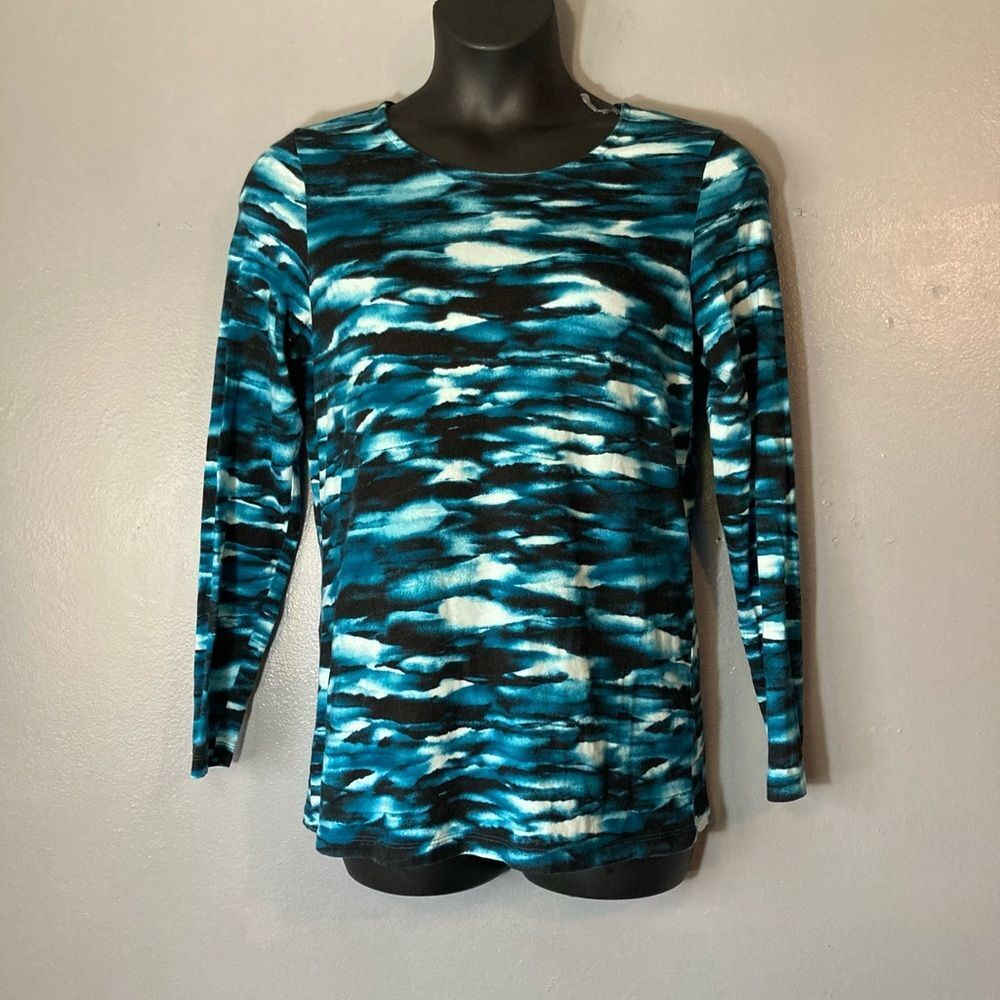 Christopher & Banks blue and black crew neck long sleeve t-shirt